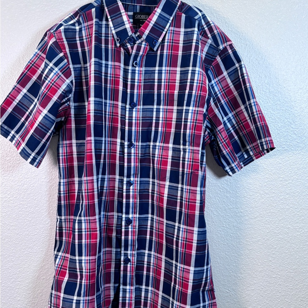 Plaid Button-Down Kids Shirt in Blue and Pink
